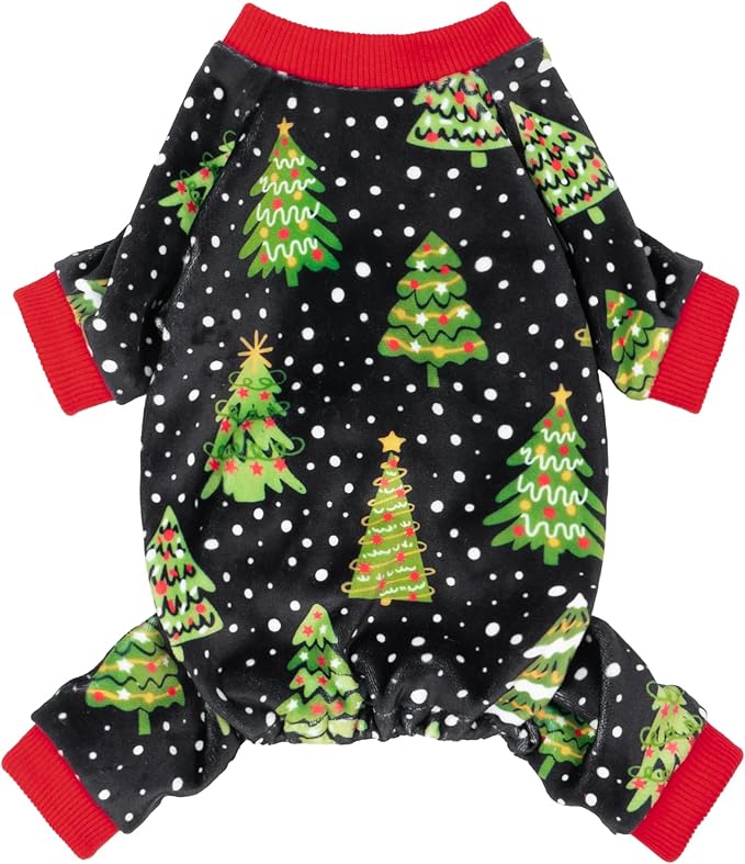 Fitwarm Christmas Tree Dog Pajamas, Christmas Clothes for Small Dogs Boy Girl, Holiday Pet Outfit, Black, Red, Green, Yellow, XL