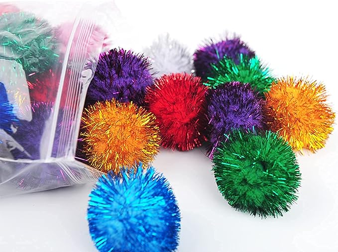 20 Pcs Assorted Color Flash Ball Cat's Favorite Toy Ball Tinsel Pom Poms Flash.