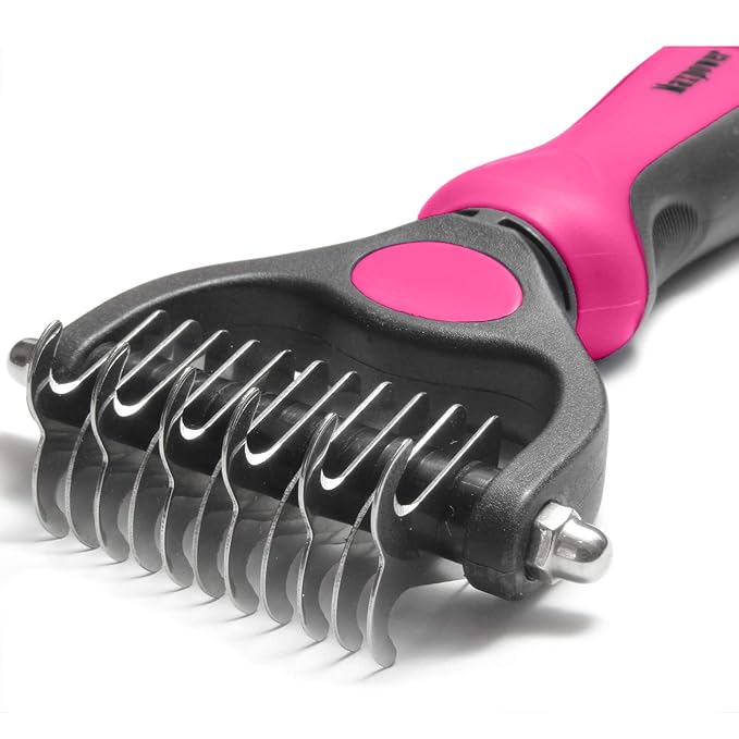 Maxpower Planet Pet Grooming Brush - Double Sided Undercoat Rake for Dogs & Cats, Extra Wide Brush to Reduce Shedding by 95% (Pink, S)