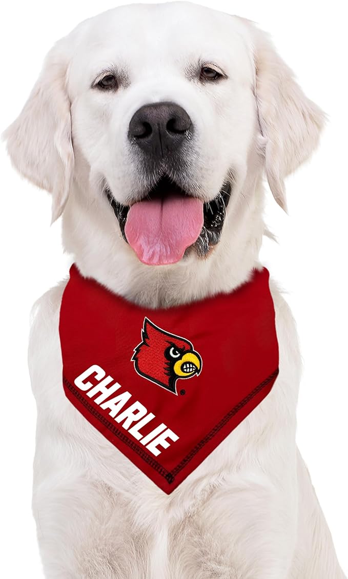 Pets First NCAA Louisville Cardinals Personalized Tie Around Bandana for Dogs & Cats, Size Large/X-Large. Custom Dog Bandana Scarf Bib for Cat Dog. The Ultimate Game-Day & Party Customizable Bandana