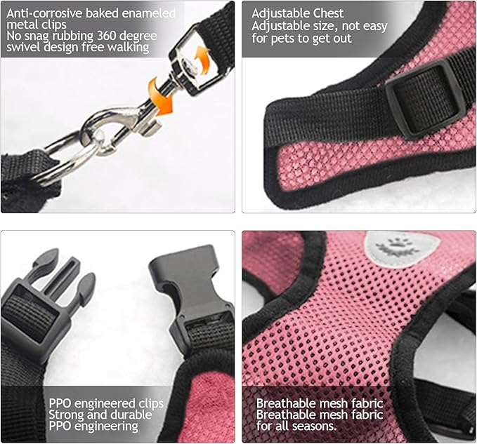 shudyear Summer cat Chest Harness and Leash, Anti-Escape Adjustable Soft mesh cat Leash and Chest Harness Set for All Types of Cats cat Vests (Size S,Pink)