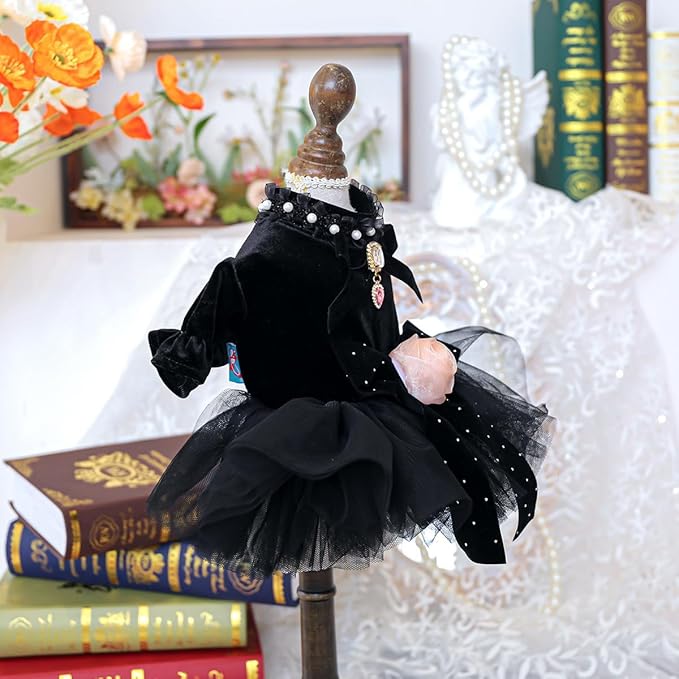 Fashion Sweet Puppy Dog Blingbling Princess Skirt Pet Dog Lace Cake Camisole Tutu Dress K-Black XS