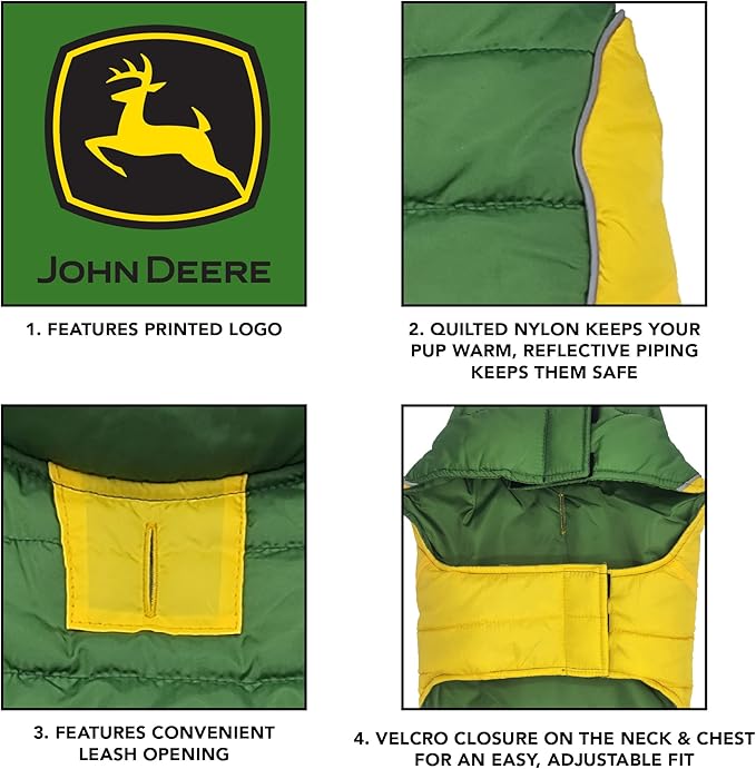 Pets First John Deere Puffer Vest for Dogs & Cats, Size Small. Warm, Cozy, and Waterproof Dog Coat, for Small and Large Dogs/Cats. Best Licensed PET Warming Sports Jacket