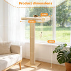 54.3" Cat Window Perch with 3 Adjustable Roman Column Sisal Posts, White Rabbit Fleece Cushions, Drill-Free Suction Cups, Multi-Level Climbing Perch, 60 lbs Capacity