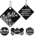 Ultra Joys Stainless Steel Pet ID Dog Name Tag - Personalized Front and Back Engraving, Customized for Dogs and Cats, Optional Both Sides Engraving, Diamond Flower Design, Black, Small