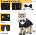 DENTRUN Cat Tuxedo Outfit, Sphynx Cat Costume Formal Suit with Bow Tie, Stylish Cat Shirt Fashion Apparel Fancy Clothes, Kitten Formal Attire Wedding Onesie Costume for Cats Only