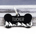 Ultra Joys Stainless Steel Pet ID Tag Dog Name Tags Personalized Front and Back Engraving, Customized Dog Tags and Cat Tag, Optional Engraved on Both Sides, Bone Tag with Mountain Design, Large