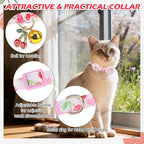 EXPAWLORER Bunny Ear Cat Collar with Bell, Soft Breakaway Kitten Collar with Bow and Accessory, Pink Girl Cat Collars with Safety Quick Release Clasp, Pet Collar for Valentine's Day (Cherry)