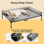 Veehoo Cooling Elevated Dog Bed Add Removable Waterproof Bolster Cushion Mat, Raised Pet Cot with Breathable Teslin Mesh, No-Slip Feet, Dog Couch Bed for Indoor Outdoor, 53 inches, Grey