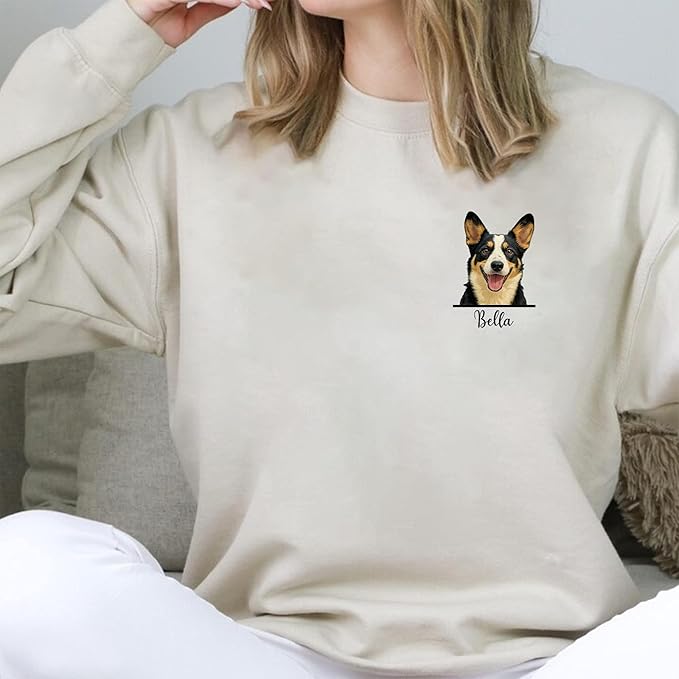 Custom Pet Portrait Hoodie and Sweatshirt with Dog or Cat Photo, Personalized Sweatshirt with Pet Drawing and Name, Gift for Dog Mom Dad, Pet Lover Birthday 4