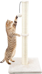 Dimaka 29" Height Tall Cat Scratching Post, Claw Scratcher with Sisal Rope and Covered with Soft Smooth Plush, Vertical Scratch [Full Strectch] for Standard Size Cats. (Beige)