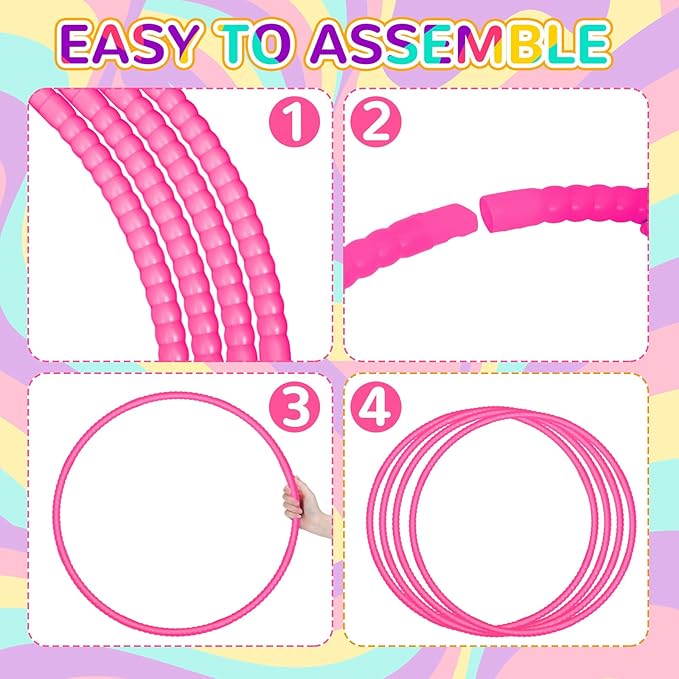 Shappy 6 Pcs Exercise Hoop Detachable Adjustable Plastic Toy Playground Toys Colored Hoop Circles for Teens Games Gymnastics Dog Agility Equipment Party Decor