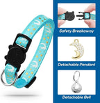 4 PCS Breakaway Cat Collars with Bell Moons Stars,Kitten Collar and Adjustable with Pendant Glow,Cute Kitty Collar for Girl Boy Cats,Pet Gifts,Accessories(4 Colors)