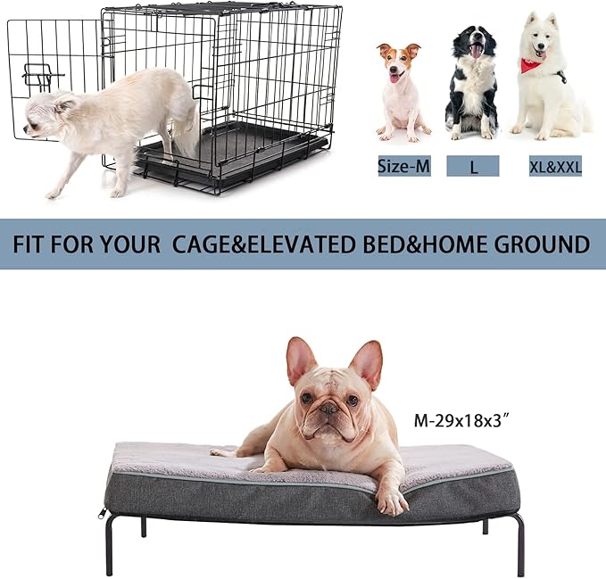 Orthopedic Memory Foam Dog Bed,Cooling Dog Beds for Medium Dogs, Washable Pet Beds for Crate with Faux Fur Cover, Waterproof Lining, M(29inch)