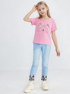 4-8T Toddler Girl Clothes Cat face print Short Sleeve Top+Pants Outfits Girl Spring and summer 2-Piece Set