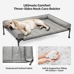 Veehoo Cooling Elevated Dog Bed Add Removable Waterproof Bolster Cushion Mat, Raised Pet Cot with Breathable Teslin Mesh, No-Slip Feet, Dog Couch Bed for Indoor Outdoor, 42x30inches, Grey, CWC2331B