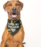 Love My Soldier Dog Bandana | 100% Cotton Adjustable Triangle | Made in USA | Army | Militray | Homecoming |Black, One Size (89)