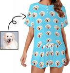 Custom Short Pajamas Set with Face Photo Women‘s Sleepwear Tee Personalized PJ Short Loungewear Set fot Her