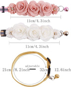 2 Pack Cat Collar Pink Floral with Bell and Removable Flower Bowtie Breakaway Adjustable Cat Collar for Girl Kitten Puppy Small Cats Dogs Daily Decoration (XQ10-7)