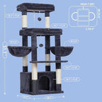 Hey-brother Cat Tree Tower, Scratching Posts with Extra Large Platform, Specious Condo, 2 Cozy Hammocks, Self-Grooming Brush for Indoor Adult Cats, Maine Coon 51.1 inches, Smoky Gray MPJ070G