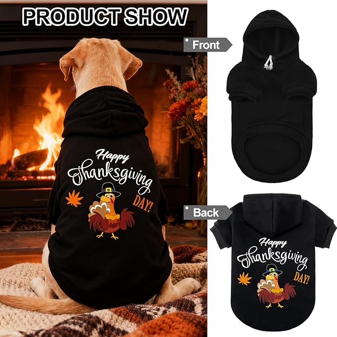 EXPAWLORER Fall Dog Hoodie-Soft and Warm Dog Sweaters, Pet Clothes Autumn Winter Coat Sweatshirt with Thanksgiving Turkey Theme Print for Puppy,Cat, Small Medium Large Dogs