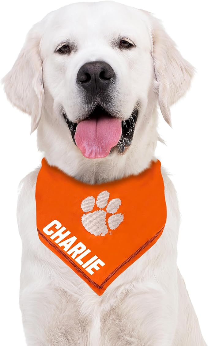 Pets First NCAA Clemson Tigers Personalized Tie Bandana for Dogs, Size Small/Medium. Custom Dog Bandana Scarf Bib for Pet Cat Dog