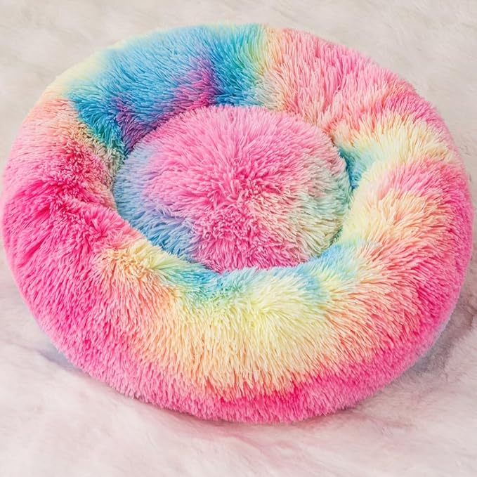 Small Cat Bed Nest Bed Dog Bed Round Bed Donut Rabbit Bed Pet Bed Small Kitten Bed Warm Fluffy Donut Bed Furry Cat for 3Kg Pet