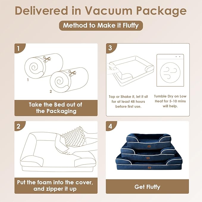 EHEYCIGA Orthopedic Dog Beds for Large Dogs, Waterproof Memory Foam Large Dog Bed with Sides, Non-Slip Bottom and Egg-Crate Foam Pet Couch Bed with Washable Removable Cover, Navy
