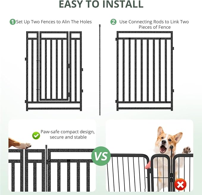 Dog Playpen Dog Fence Outdoor for Yard 47" H with 8 Panels Sturdy Portable Puppy Playpen for Indoor Outdoor RV Camping Use - Black Silver