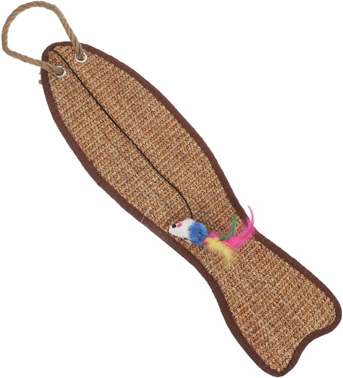 Garneck Hanging Cat Scratcher for Door Knobs - Fish Shaped Sisal Cat Scratch Pad - Ideal for Indoor Pet Promotes Healthy Clawing and Play 20.83X5.23 inch Random Colors