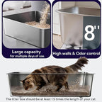 2 Pack Stainless Steel Cat Litter Box with High Sides - Metal Cat Pan, Large Indoor Litter Tray, Never Absorbs Odor, Pet Toilet Supplies Smooth Surface for Kitten, Kitty, Rabbit 23.6" 16"x8"