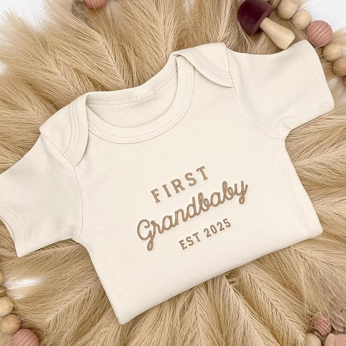COUPLEHOODIES Personalized Baby Onesie Bodysuit – Custom Embroidery Gift for Pregnancy Reveal Baby Shower or First Grandchild