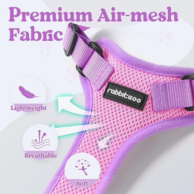 rabbitgoo Cat Harness and Leash Set, Escape Proof Soft Adjustable Vest Harnesses for Outdoor Walking, Easy Control Breathable Kitten Jacket with Reflective Strips, Pink & Purple, XXS