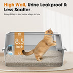 2PACK Stainless Steel Cat Litter Box with Lid, High-Sided Metal Litter Pan for Small Cats, Kitty Litter Box, Non-Stick & Odor-Resistant, Anti-Urine Leakage, Easy to Clean, Scoop Included