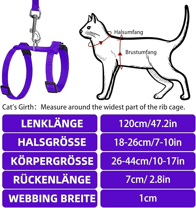 PUPTECK Adjustable Cat Harness and Leash Set Escape Proof Kitten Strap Collar for Walking Travel, Purple