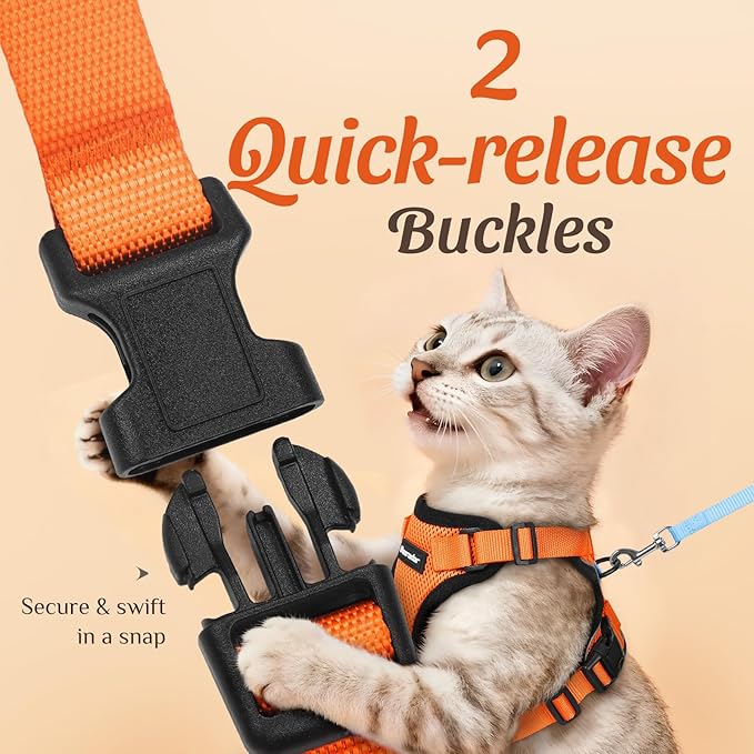 Dooradar Cat Harness and Leash Set, Escape Proof Safe Adjustable Kitten Vest Harnesses for Walking, Easy Control Soft Breathable Mesh Jacket with Reflective Strips for Cats, Orange, XXS