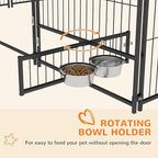 PawHut Outside Dog Kennel, 7' x 7' x 5' Puppy Play Pen with Canopy, Garden Playpen Fence Crate Enclosure Cage Rotating Bowl, for Dogs, Chickens, Ducks, Black