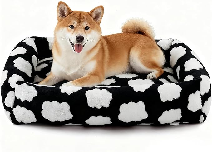 JOEJOY Large Dog Beds Large Sized Dog, Rectangle Washable Orthopedic Pet Bed with Removable Zipper Cover, Cute Soft Calming Puppy Pet Bed with Jacquard Shaggy Plush & Non Skid Bottom