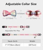 Joytale Upgraded Cat Collar with Bells, Breakaway Cat Collars with Bow Tie, 2 Pack Girl Boy Safety Plaid Kitten Collars, Haze Blue+Pink