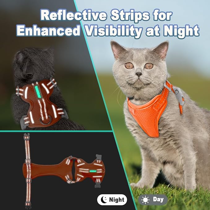 Cat Harness and Leash Set Escape Proof for Kitten Walking, Soft Adjustable Top Handle Vest Harnesses for Cats, Easy Control Breathable Reflective Small Medium Large, Orange, XXS