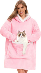 Wearable Blanket Hoodie with Giant Pocket, Soft Warm Sherpa Fleece Oversized Blanket Sweatshirt Gifts for Women Men