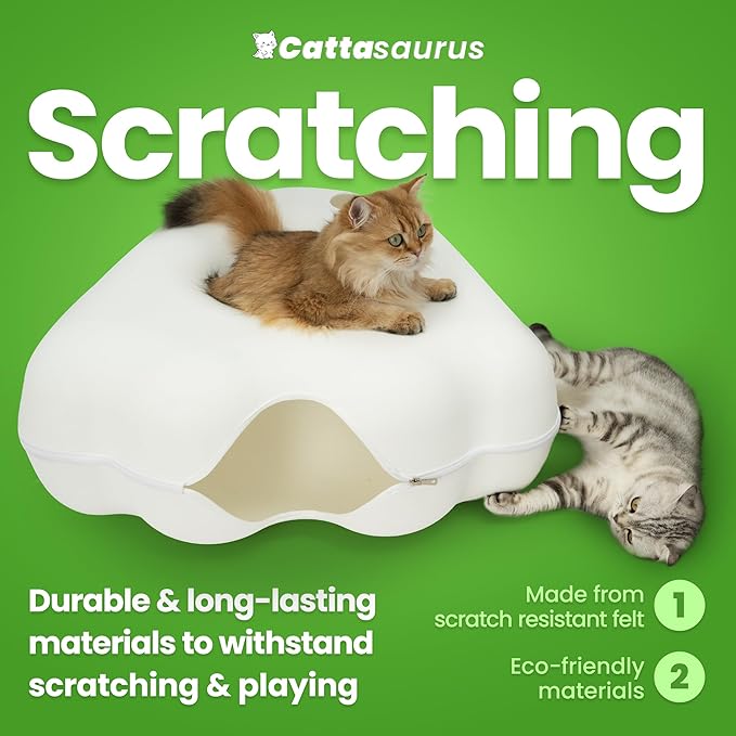 Cattasaurus Unique Gothic Peeka-Boo Cat Cave, Extra Spacious for Multiple & Large Cats 15+ lbs, Scratch Detachable Cat Beds for Indoor Cats, Washable Tunnel Bed (White Ghost, Jumbo)