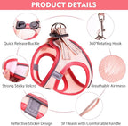 Cat Harness and Leash Set, Soft and Breathable Vest with Reflective Strip, Escape Proof Kitten Harness, Easy to Wear for Cats Walking and Traveling (Pink, M)