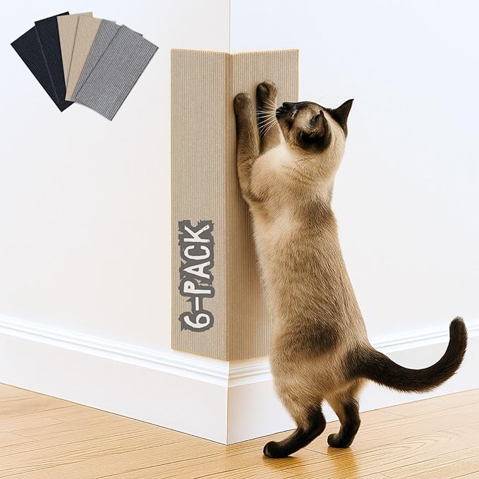 Cat Scratch Mat (6-Pack), 23.6’’ x 11.8’’ Wall Corner Scratcher, Versatile Self-Adhesive Replacement Easy Use for Cat Trees, Cat Wall Furniture, Scratching Posts, and Couch Protection