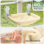 Cat Window Perch Cordless, Foldable & Stable Cat Beds- Breathable Cat Window Hammock for Overlooking, Sunbathing and Climbing - Maximum Hold Up to 40lb(Cream)