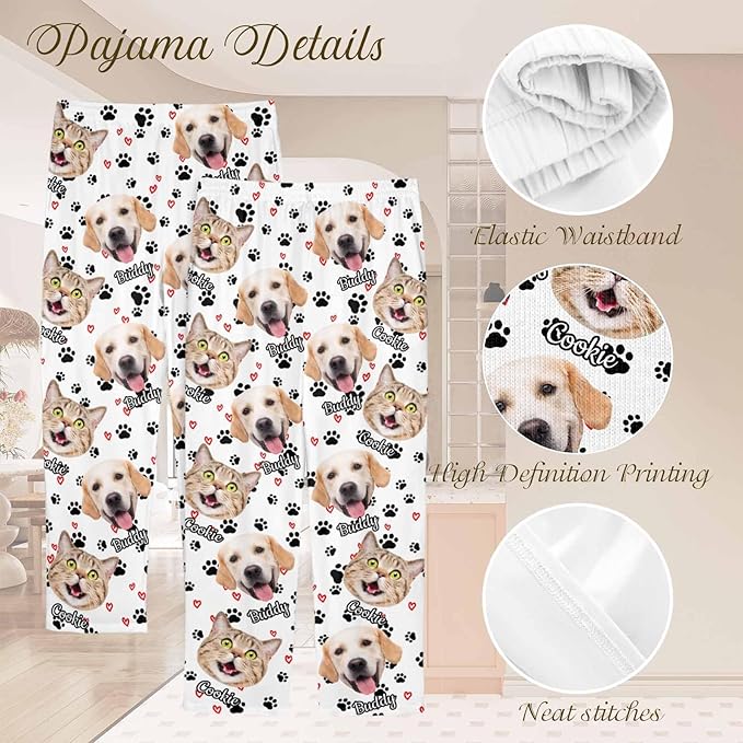 Custom Couple Pajama Pants Sock with Funny Face, Personalized PJ Anniversary Birthday Women Men Pants