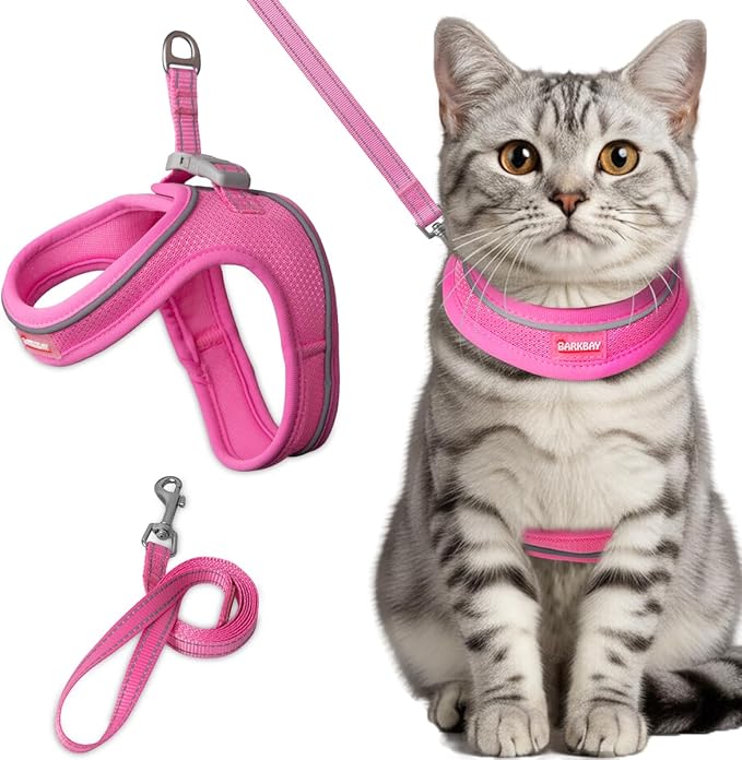 Cat Harness and Leash Set,Escape Proof Kitten Harness,Step in Adjustable Soft Lightweight,Easy Control,Reflective Strips Comfortable for Walking Travel(Pink,S)