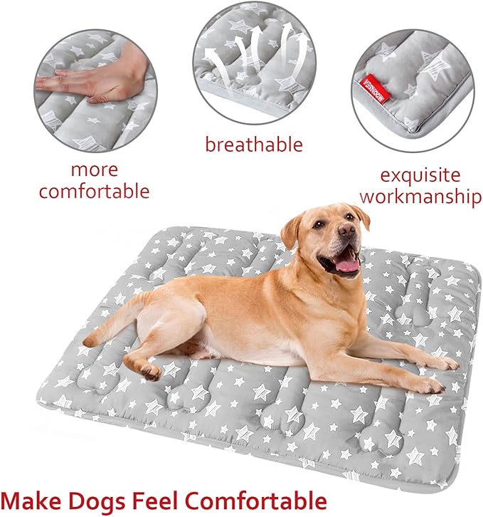 Moonsea Dog Crate Mat (24" X 18") 2 Pack, Soft Bed Mat with Cute Prints, Personalized Dog Crate Pad, Anti-Slip Bottom, Machine Washable Kennel Pad, Grey