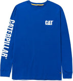 Caterpillar Trademark Banner Long Sleeve Tee Shirts for Men with Center Back Neck Wire Management Loop and Cat Workwear Logo