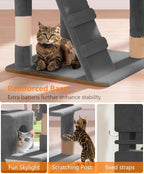 77'' Cat Tree Tower for Indoor Cats Large Adult, Cute/Tall Modern Cat Tree for Big Cats 20 lbs, Plush Multi-Level Cat Condo with Scratching Posts, Dangling Ball (Smoky Gray, 77 inch)